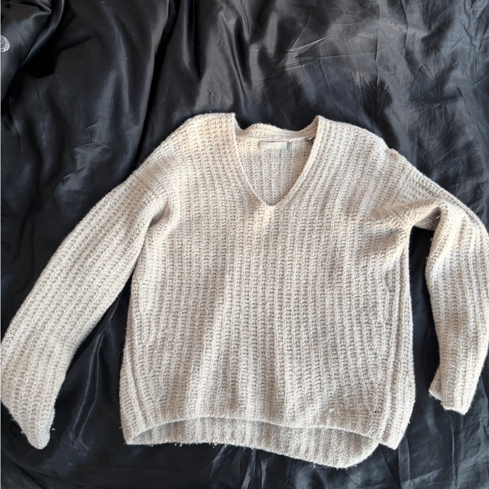 Vince Women's cashmere Waffle Knit V-Neck Sweater in Oatmeal
